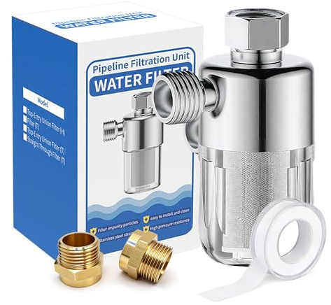 Geokin:Washing Machine Water Filter, 40 Micron Reusable Brass Inline Sediment Filter, Anti-Scale Hose Pre-Filter for Water Heater, RV, and Toilet Bidet (L Port)