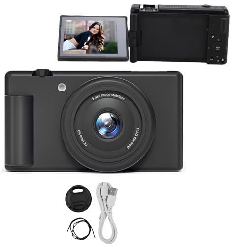 MechKit Digitalkamera 5K 80MP Fotokamera mit WLAN, 18X Zoom Autofokus HD Vlogging Kamera mit 180 Grad 2,8 Zoll Flip Screen, 5 Achsen Gyro Anti Shake Unterstützt Karten mit bis zu 128 GB (Schwarz)