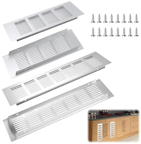 NINGYER 4 Pezzi Griglia Aerazione Rettangolare, 30x8/20x8cm Griglia Aerazione Rettangolare Alluminio con 16 Viti, Griglia di Ventilazione per Armadi, Soggiorni, Bagni, Cucine (2 Misure, Argento)