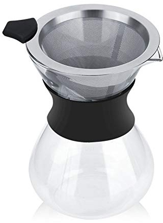 Qudinip Cafetière à Verser Manuelle, Verre Borosilicate Résistant à la Chaleur avec Filtre à s Fines en Acier Inoxydable, pour la Cuisine à Domicile et le Bureau 400 Ml