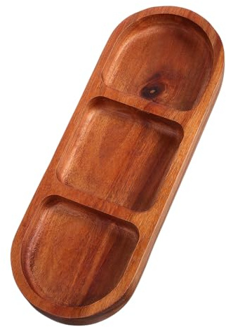 WATIIFUFU Assiette à Collation en Bois Massif à 3 Compartiments, Plat à Sauce Divisé, Service Soigné pour Petit-déjeuner et Apéritif, sans Mélange des Saveurs