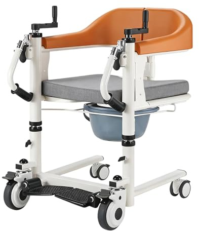 SLLSAGE Fauteuil roulant de transfert avec fonction de levage pour usage domestique, Chaise multifonction avec chaise percée, Hauteur réglable, Siège divisé à 180°(Size:52 cm)