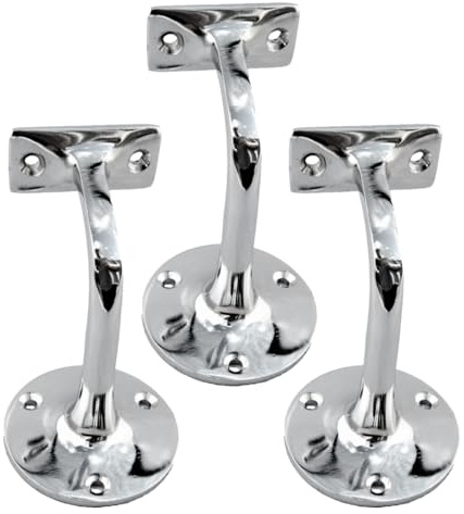 Chrome Polished Handrail Bracket, Pack of 3 Stair Rail Support, 76mm Wall Mounted Bannister Bracket with Fixing Screws