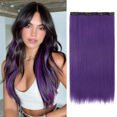 Sofeiyan Extension Capelli a Clip,50 cm Viola Chiaro Extension Capelli Lisci,Posticci Colorati Monopezzo per Tutta la Testa,Posticci Sintetici per Donne Quotidiano Feste