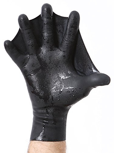 Darkfin Webbed Power Swimming Gloves (1 Pair) for Surfing, Snorkeling, Diving, Ultra Thin Hand Fins for Men and Women, Swim Gear for Water Aerobics and Water Resistance Training, Black, Women Medium
