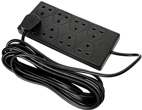 PRO ELEC 8‑Gang Extension Lead, 5m Cable, 13A, Black – PEL01376