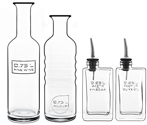 Luigi Bormioli - Optima Eco-consapevole Set da portata - Acqua, vino, olio e aceto, bottiglie di vetro riciclabili, set di 4, 2 x 750 ml, 2 x 250 ml