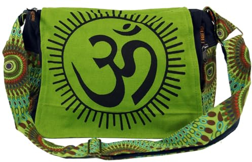 GURU SHOP Schultertasche, Hippie Tasche, Goa Tasche Om, 100% Baumwolle | Vielseitige Umhängetasche, verstellbarer Gurt, mehrere Fächer, handwaschbar, unisex