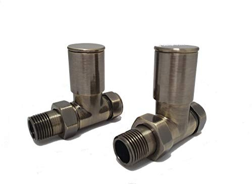 Hot Flow | Nixie Modern Manual Straight Antique Brass Radiator Valves (Pair)
