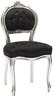 Chaise de musique en bois baroque argenté avec tissu noir