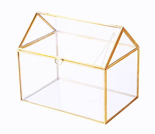Terrarium géométrique en Verre en Forme de Maison avec Couvercle basculant, pour Plantes succulentes, Plantes aériennes (doré)