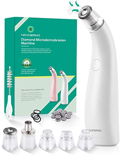 NEWDERMO Appareil de microdermabrasion rechargeable 2 en 1 pour le visage et le corps, extracteur de points noirs électrique avec 5 têtes d'aspiration remplaçables (blanc)