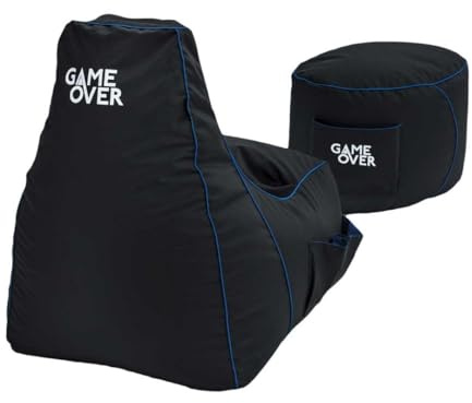 Game Over Videospelsittsäck med fotpall, för inomhus- och utomhusbruk, vattenavvisande, sidofickor och headsethållare, ergonomisk design för spelare (soulreaper)