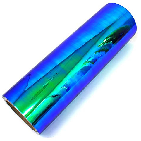 Flip Flop Hologramm Plotterfolie Effektfolie Chamäleon Chrom Bastelfolie Carwrapping Auto Folie DIY Basteln für Aufkleber Sticker Beschriftungen (Blau/Grün, 31cm (Meterware))