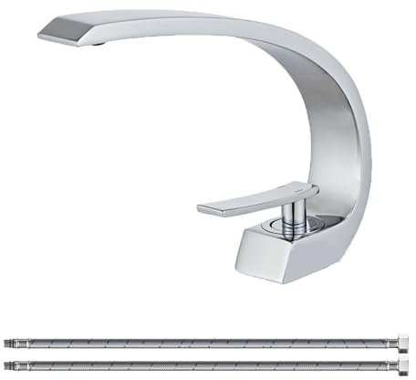 Wovier Robinet d'évier de salle de bain en chrome avec tuyau d'alimentation, robinet de lavabo monotrou à conception unique, mitigeur de lavabo