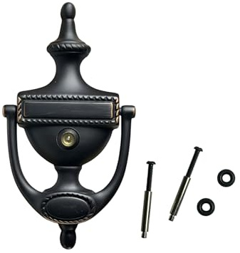 QCAA Türklopfer aus massivem Messing, viktorianischer Seil, 19,5 cm, mit 160-Grad-Glaslinsen-Türspion (UL-gelistet), venezianische Bronze, 1 Packung, hergestellt in Taiwan
