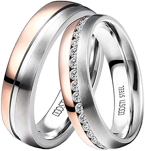 DOOSTI Damen Herren Ringe für Paare Bicolor Silber Rosegold Edelstahl Damenring Herrenring als Partnerringe Freundschaftsringe Verlobungsring Mann Frau (Herrenring, 66 (21.0))