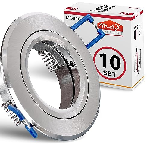 Maxkomfort 10er SET Einbaustrahler SET Edelstahl-Optik mit GU10 Fassung RUND Klickverschluß Einbauleuchte Einbauspot LED/Halogen Rahmen Rostfrei Deckenspot Strahler Spot 5105