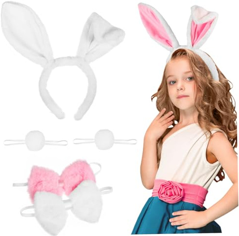 Hasenohren Haarreif Bunny Ohren Haarreif Cosplay Kostüm Set Stirnband Fliege Cosplay Set für Kinder Erwachsene Karneval Party 6 Stück