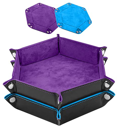 SIQUK 2 Stück Würfelbretter Doppelseitig Würfelbrett, Samt Faltbar Würfeltablett Hexagon Würfelteller Leder Würfelbretter für RPG DND Dragons Würfel Gaming(Violett, Himmelblau) | Tragbare Würfeltabletts für RPG DND und andere Brettspiele (violett, himmelblau)