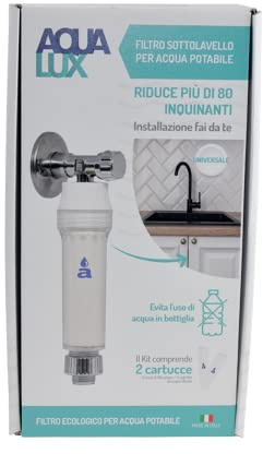Aquasan Aqualux Filtre sousévier avec système breveté en argent 999, universel, système de filtrage sous évier réduit le chlore, la torbidité, le sable, la rouille, le calcaire et les sédiments