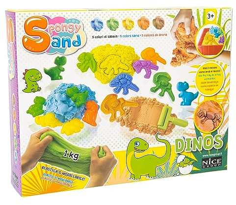 Nice Group Spongy Sand Dinosaurier Farbsand-Set mit 4 Fossilienformen und 5 Dino-Formen für Kinder, mehrfarbig, Einheitsgröße, 97006