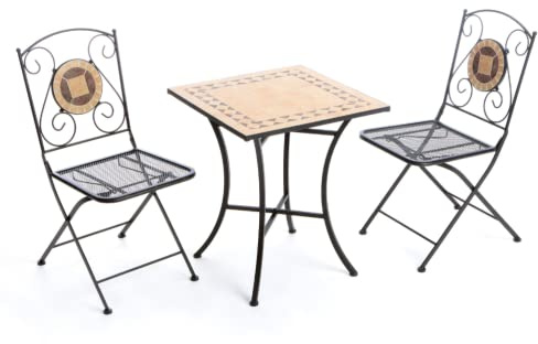 Gruppo Maruccia - Set Tavolo e Sedie da Giardino - Tavolo Quadrato per Esterni con Mosaico di Ceramica - Sedie Pieghevoli Salvaspazio