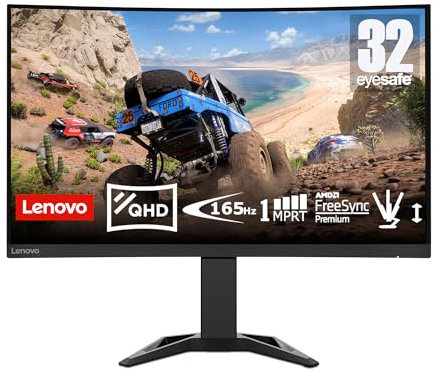 Lenovo G32qc-30 - Écran Gaming Incurvé 31.5 2K QHD avec EyeSafe (VA, 165Hz, 0.5ms MPRT, HDMI+DP, Câble DP, FreeSync Premium, Haut-Parleurs) Réglage en Inclinaison/Hauteur - Noir