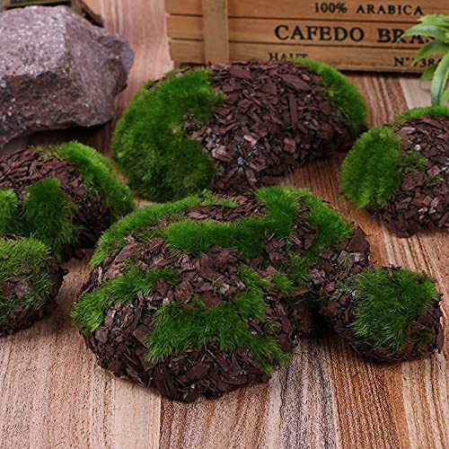 HXSCOO 6pcs/Pack Fake Rock Green Foam Moss Stone Artificial Flower Wood Chip Micro Landscap Grass Plant Pet Toy Home Garden Decoration (Color : Green)
