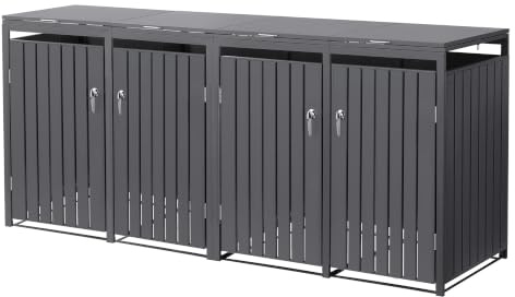 ML-Design Box pour 4 Poubelles, 240L, 264x80x116,3 cm, en Acier, Anthracite, Résistant aux Intempéries, Habillage de Poubelle avec Couvercle Rabattable/4 Portes, Conteneur Abri Hangar Cache-Poubelle
