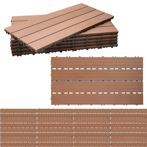Randaco Baldosa de Plástico compuesto WPC, 30x60cm 24 pcs/4m² Suelo de Plástico-madera de Exterior con Drenaje und Sistema de Enchufe para el Balcón de la Terraza del Jardín, Marrón