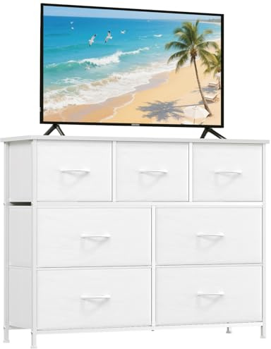 Somdot Chest of Drawers for Bedroom, 7 Fabric Drawers, White