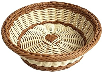RT&BS Panier à Pain Rond en Osier, Corbeille à Fruits en Osier, Panier à Œufs en Rotin, Réutilisable Tissé à la main Paniers de Rangement pour Pain, Fruit, Légume,Œuf, Snack (Bicolore, P)