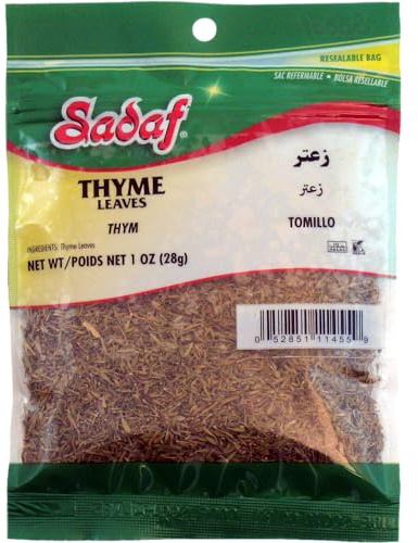 Sadaf Thyme Leaves - Whole Thyme Leaves for Cooking and Food Seasoning - Aromatic Thyme Seasoning - Tomillo - Kosher - 1 Oz Resealable Bag