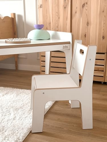 Kinderzimmer Stuhl, Holzstuhl für Kinder, Schreibtischstuhl für Kinder, Stuhl ab 5 Jahren, Kinderstuhl (Weiß)