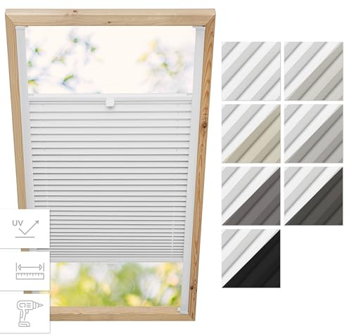Estika Dachfenster Verdunkelung, Thermo Plisseerollo mit Bohren für Velux Fenster - Modell: C04 - Stofffarbe: Blackout Weiß-Weiß - Dachfenster Rollo, Fensterrollo innen, Fenster plissee