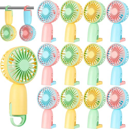 12 Pcs Mini Handheld Fan With Carabiner Bulk Small Personal Desk Hanging Fans For Face USB Rechargeable Makeup Eyelash Dryer Airflow Summer Birthday Party Gifts For Home Office Hiking Travel Camping