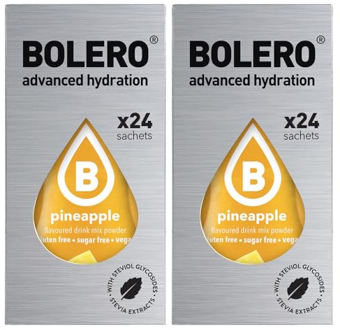 Generico Set Bolero Drink da 48 Bustine 3 grammi Pineapple (ananas) 3 gr Gusti Diversi alla Frutta Preparato Polvere Solubile Bevanda Fresca in Acqua,144 grammi dolcificato stevia,0.14 kilograms
