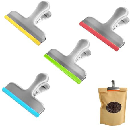 4 Stück Edelstahl Bag Clips Große Metall Clips für Lebensmittelbeutel Tüten Verschlussclips Chip Clips für Kaffee Lebensmittel Brot Taschen