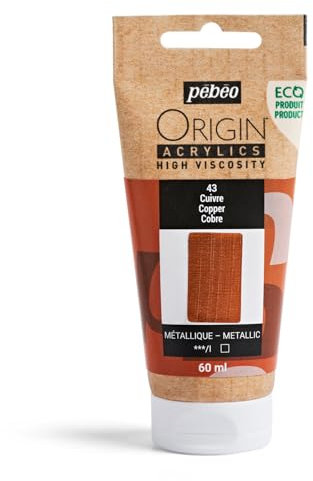 Pébéo - Origin Acrylics 60 ml - Ökologisch hergestellte Acrylfarbe - Hohe Viskosität - Metallic-Finish - Bindemittel 100% recycelt - 96% Rohstoffe aus Europa - Kupfer