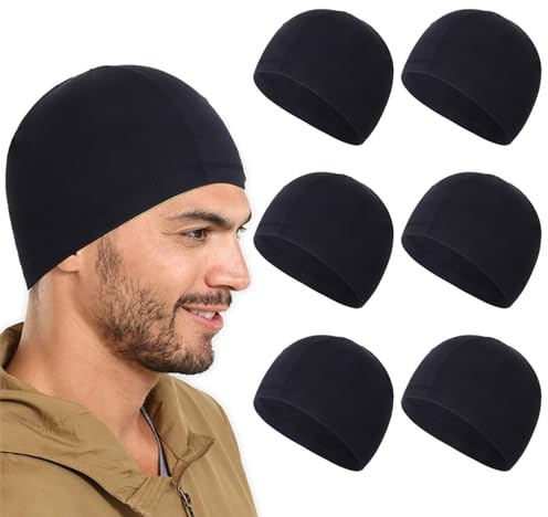 6 PC Schwarz Beanie Mütze, Herren Damen Winter Warme, Wintermütze Strickmütze Dehnbare Leichte Weiche Atmungsaktivem Dickem Warmem Futter Geschenk für Freundin Männer Frauen