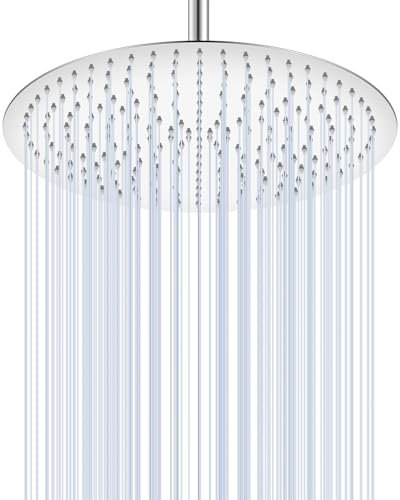 KINLIV Pomme de douche ronde de 40,6 cm en acier inoxydable 304, entièrement en métal avec 230 buses en silicone