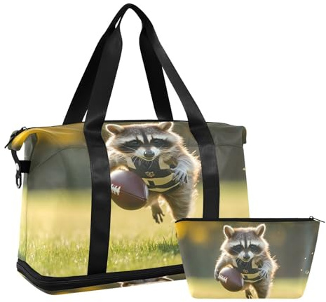 AIXIWAWA Running Raccoon Duffel Bags Set with Shoes Compartment Trolley Sleeve Removeable Strap for Workout Travel Gym