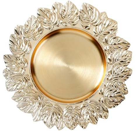 Inge-glas Dekoteller 35cm Kunststoff Blätter - Festliche Platzteller für Verschiedene Anlässe - Tischdeko Unterteller für Hochzeit Jubiläum Weihnachten - Weihnachtsteller Weihnachtsdeko - Gold