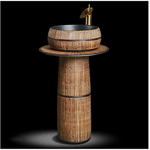 Standwaschbecken aus Keramik fürs Badezimmer mit Sockel, hartes und leicht zu reinigendes Standwaschbecken, handgefertigtes Keramikwaschbecken im Retro-Industriestil, 3-t,3 Piece Set-with Faucet
