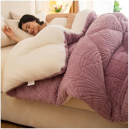 ZTGL Edredón Invierno Borreguillo Nórdico para Cama 90/105, Invierno Manta Gruesa para Cama, Sofá, Edredón Borrego Sherpa Extra Suave, Cálido, Gruesa,Púrpura,180x220m(3.5kg)