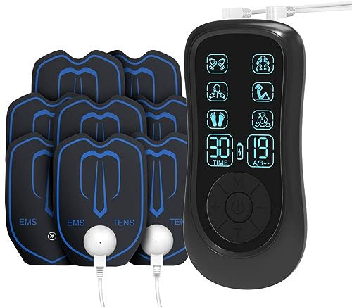 Lvozize Électrostimulateur Musculaire, Stimulateur Musculaire électrique Électrostimulateur EMS TENS Anti-Douleur Soulagement de la Douleur 6 modes, double canal - Fonctionne avec 8 électrodes