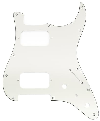 Musiclily Pro 11 Löcher ST Schlagbrett HH Gitarren Pickguard mit Runde Ecke 2 Unbedeckter Humbucker 2 Potis Mini Schalter Aussparungen für Fender Squier Strat Style E-Gitarre, 3-lagig Aged White