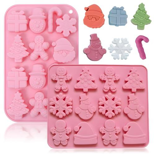 Mein HERZ 2 Stück Silikonform Weihnachten,Silikonformen Backen Weihnachten Backform Weihnachts Schokoladenform für Backen Kuchen Schokolade Weihnachten Lebkuchen Gelee(13 Weihnachtselemente)