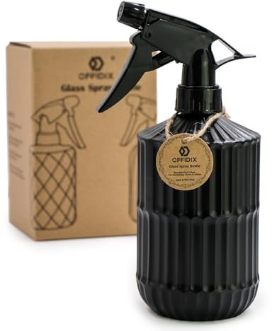 OFFIDIX Pflanzennebel, 0,45 l Glas-Sprühflasche mit verstellbarer Düse, Handdruck-Pflanzennebel mit oberer Pumpe für Garten, Pflanze, Reinigung (schwarz)